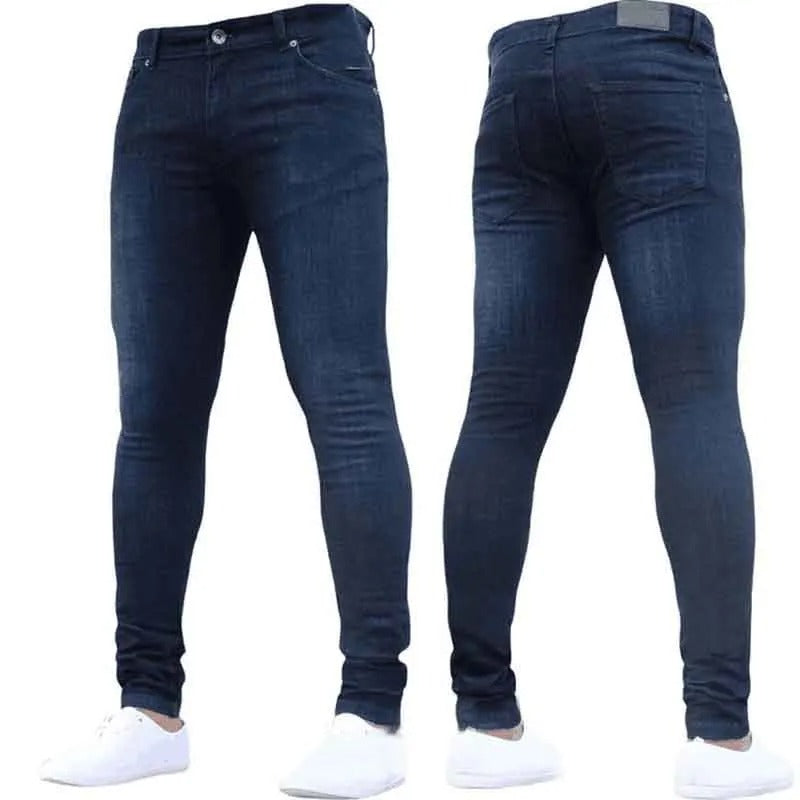 Moderne blå skinny-jeans for menn. Stilige stretch-bukser med slim fit, ideelle for en casual hverdagslook.