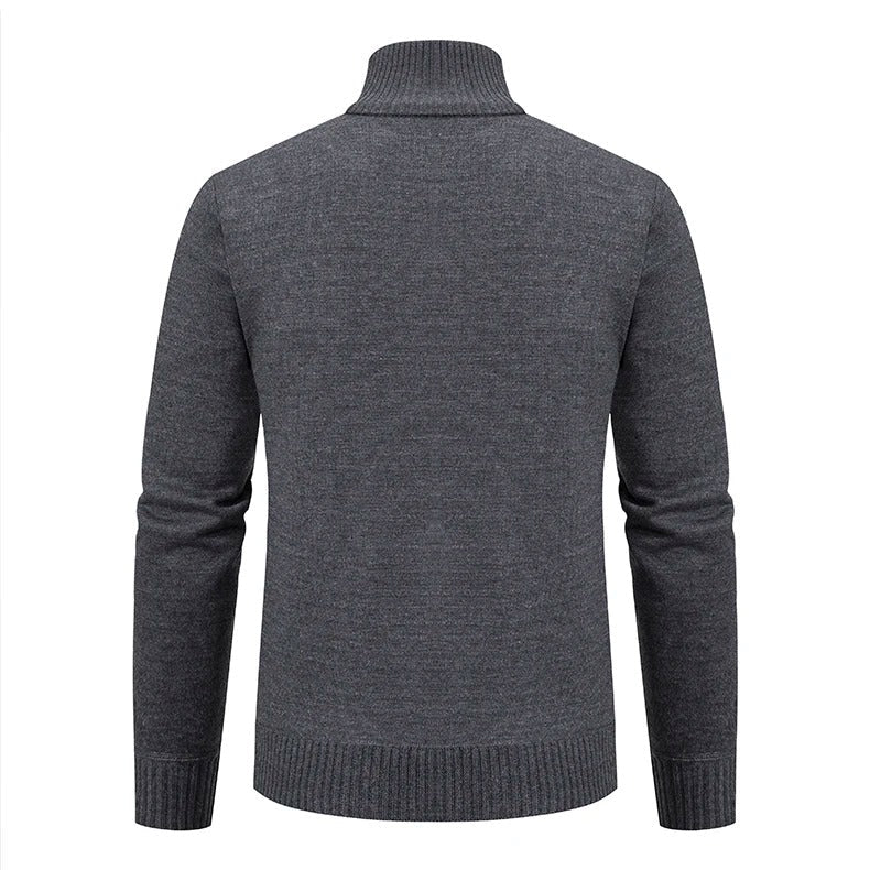 Elegant strikket genser for menn med glidelås i halsen, tidløs og varm.