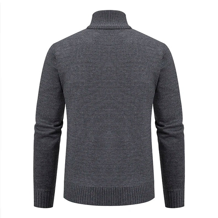 Elegant strikket genser for menn med glidelås i halsen, tidløs og varm.