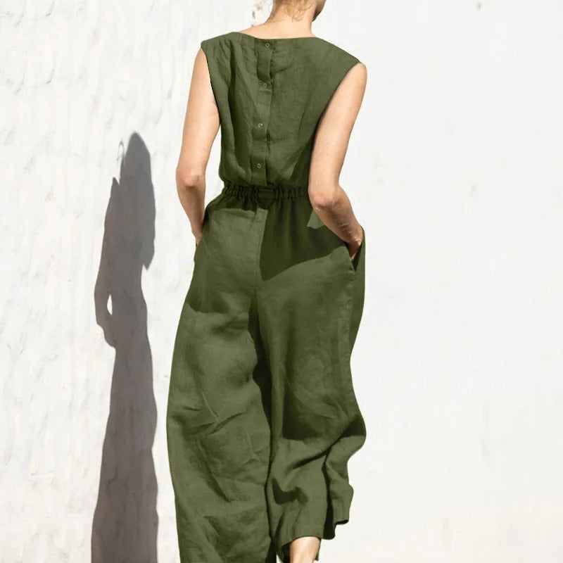 Komfortabel og chic jumpsuit til kvinner, med høy midje og vide ben. Ideell for fest, vår, sommer og fritid.