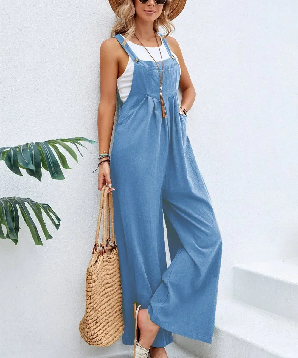 Trendy kvinner baggy bib jumpsuit stylet med genser, løs passform, vide ben, uformell og moderne look.