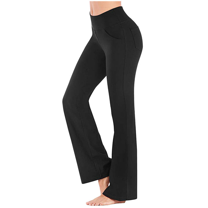 Kvinner flare bootcut yogabukser med høy midje i sort, perfekt for yoga og trening.