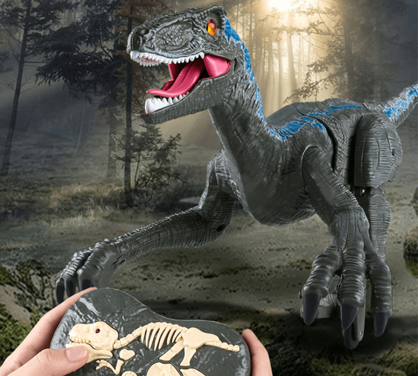 Hele settet: Realistisk RC Velociraptor dinosaur og fjernkontroll. En fantastisk gaveide for barnas lek.