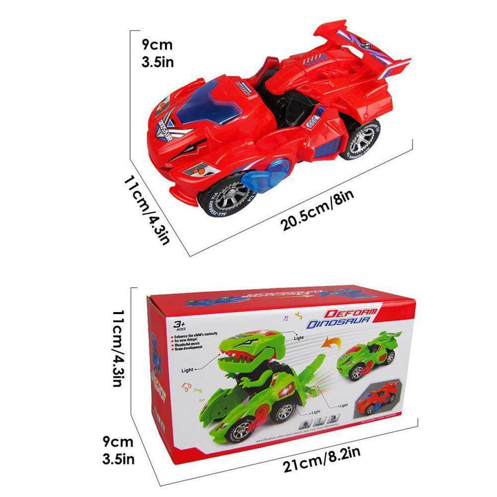 Transformerende dinosaur LED-bil, barneleke, robotbil. Rød med lys og lyd. Populær gave for barn fra 3 år.
