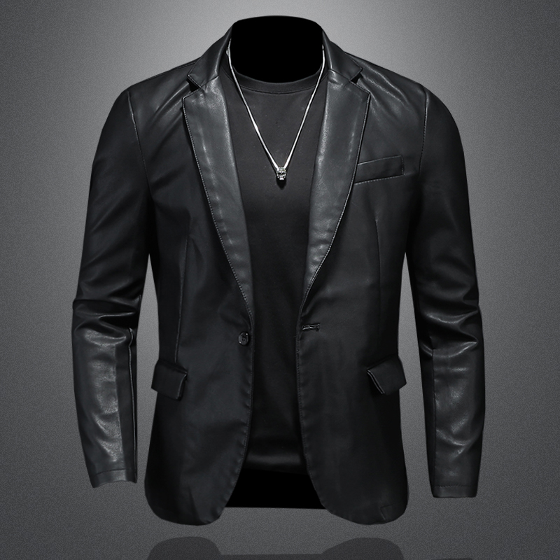 Stilig svart skinnjakke for menn med elegant design og robust bikerstil. Ideell for hverdagsbruk og mote.