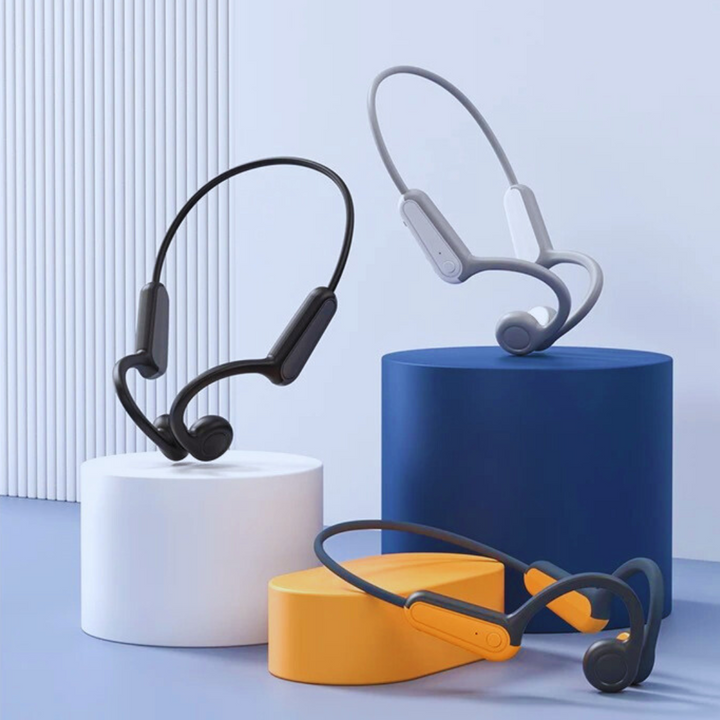 Bluetooth bone conduction hodetelefoner; gir krystallklar lyd og håndfrie samtaler under aktivitet.