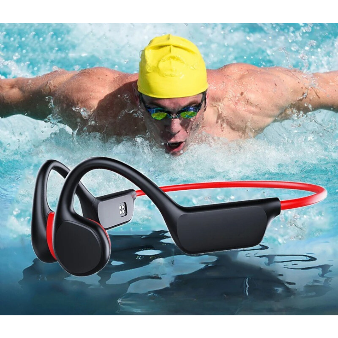 Vanntette trådløse hodetelefoner for svømming. Benledningsheadset med IPX8, perfekt for vannsport.