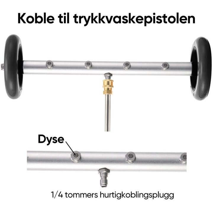 Understellsvasker koblet til høytrykkspyler, klar for effektiv rengjøring av bilunderstell. Essensielt bilpleie verktøy.