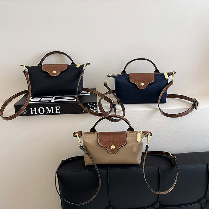 Liten, men romslig fargeblokk skulderveske, elegant nylon crossbody for moderne kvinner.