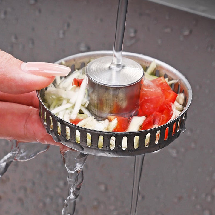 Produktbilde av 3-i-1 dreneringssilen, klar til bruk for optimal hygiene i kjøkkenvasken.
