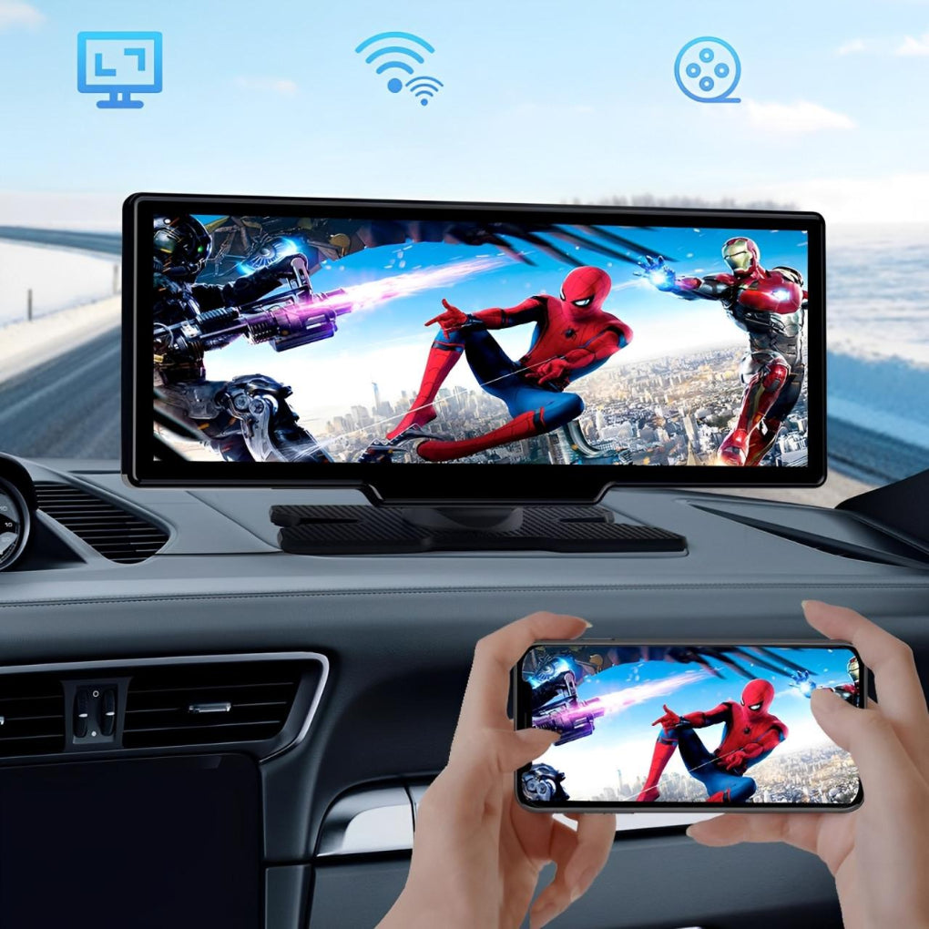 Bærbar bilskjerm med ryggekamerafunksjon og enkel installasjon, som gir deg CarPlay og Android Auto i bilen.