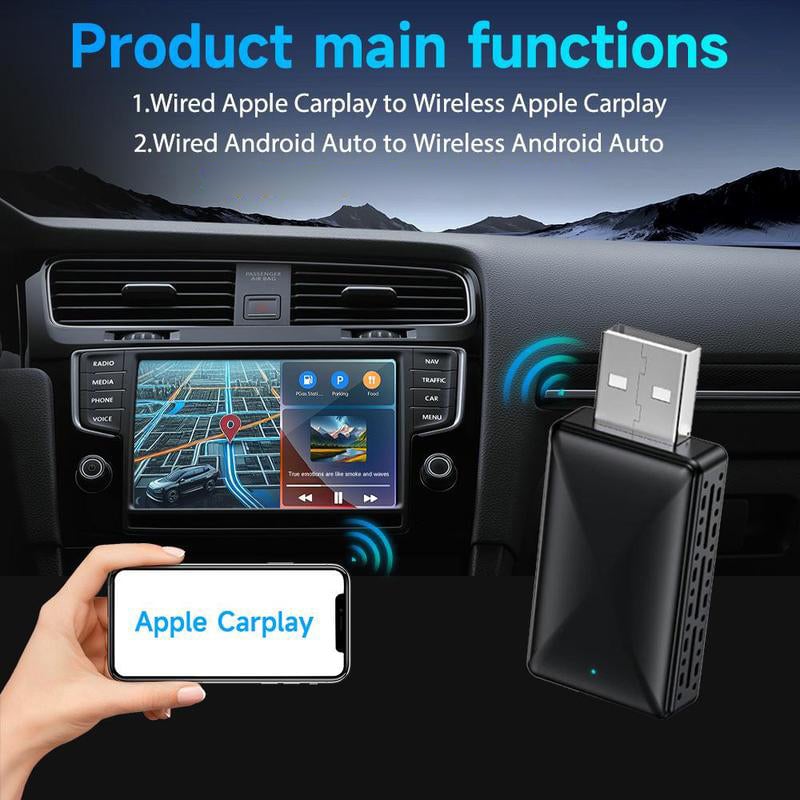 Praktisk trådløs dongle for Android Auto og CarPlay, gjør hver biltur mer tilkoblet og enkel.