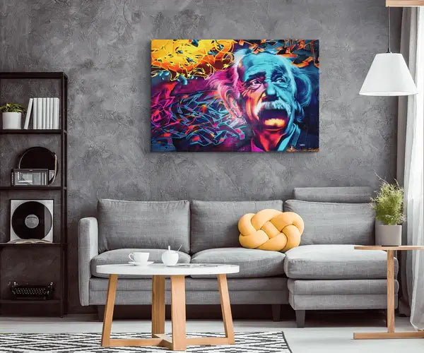 Unik Einstein graffiti kunst på lerret. Ideell gaveidé for elskere av moderne veggkunst og dekorasjon.