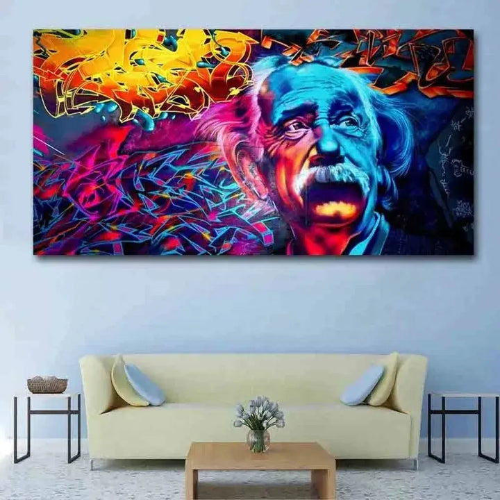 Urban street art-inspirert Einstein lerret. Fargerik graffiti veggkunst for et moderne interiør.