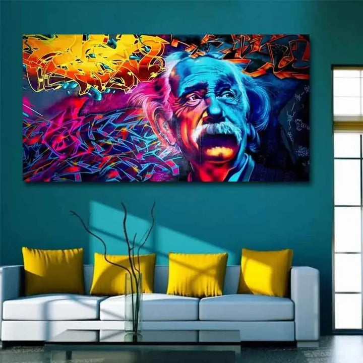 Abstrakt Einstein graffiti lerret. En moderne og iøynefallende veggdekorasjon for stue og soverom.