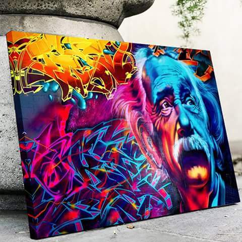 Kult Einstein graffiti lerret. Fenger blikket, perfekt som moderne veggdekorasjon på soverom.
