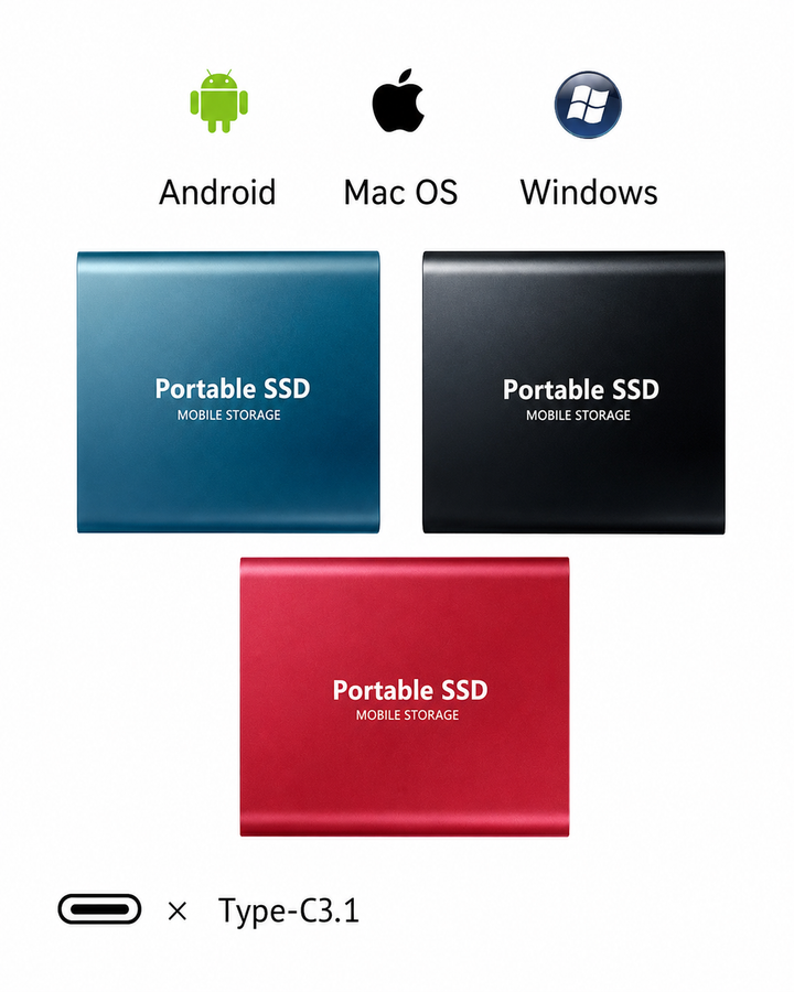 Robust bærbar 128TB ekstern SSD i metall. Støtsikker for sikker digital lagring og datatilbehør.
