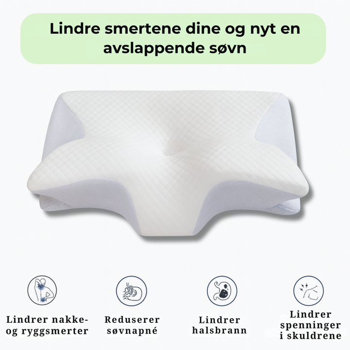 Nakkeavlastningspute for side-, rygg- og magesovere. Gir riktig holdning og forebygger nakkesmerter.