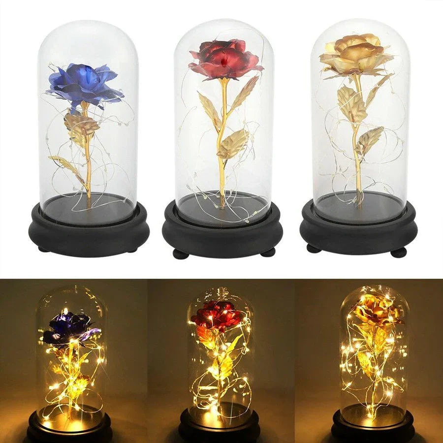 Evighetsrose i galaksekuppel med LED-lys. Perfekt romantisk gave.