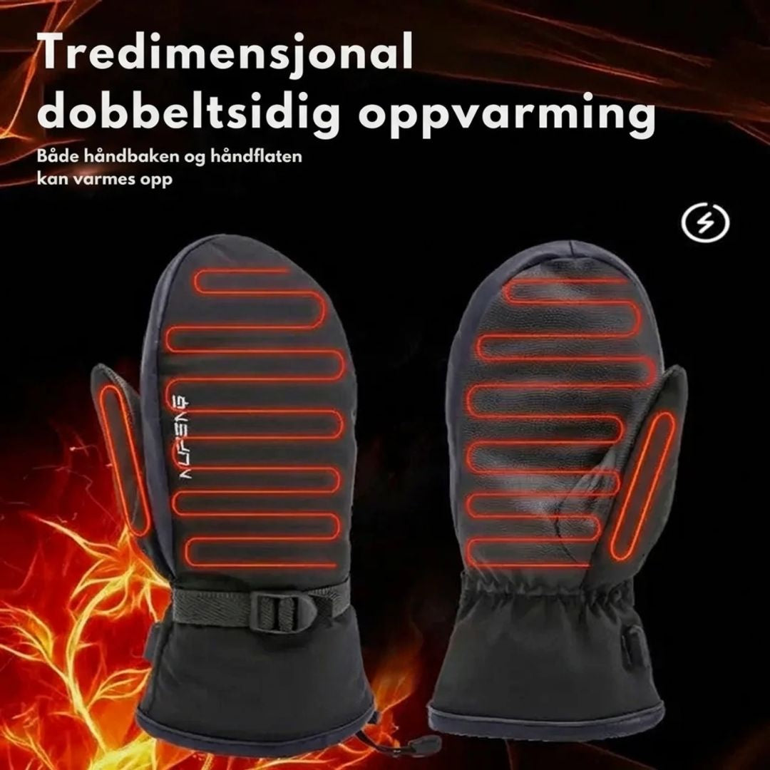 Sorte, komfortable unisex oppvarmede hansker, designet for optimal varme og bevegelsesfrihet i kulden.