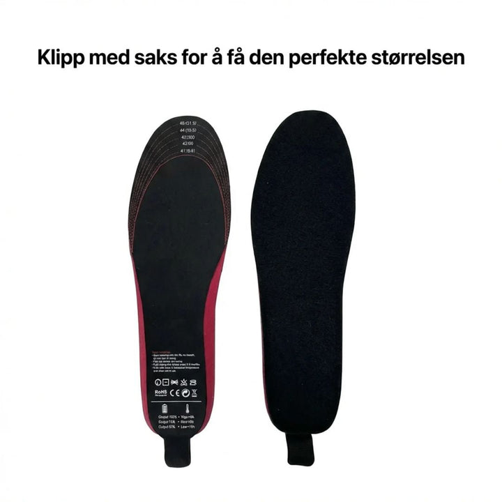 Komfortable termiske såler som holder føttene varme. Med fjernkontroll og oppladbart batteri.