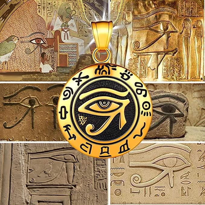 Vakkert Horus øye anheng i rustfritt stål. Moderne egyptisk smykke for kvinner.