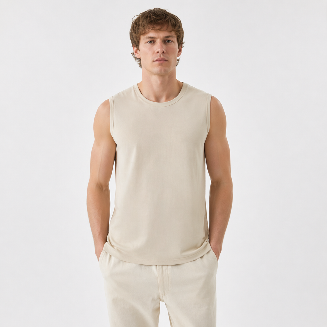 Herre vintage ermeløs topp, perfekt for sommer streetwear og fritidsmote.