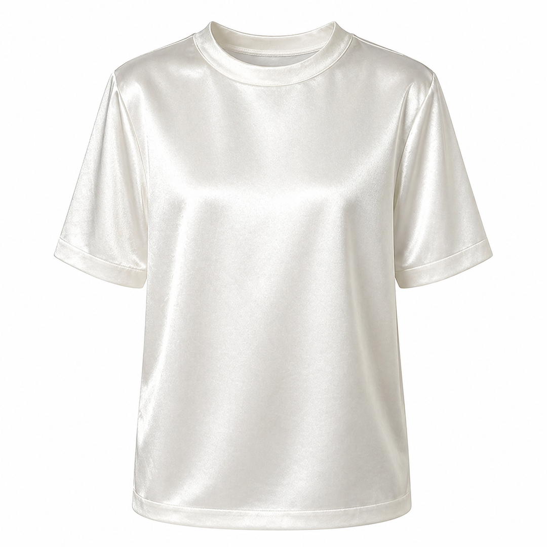 Trendy herre t-skjorte i retro streetwear-stil. Glatt stoff med diskret glans og løs passform.