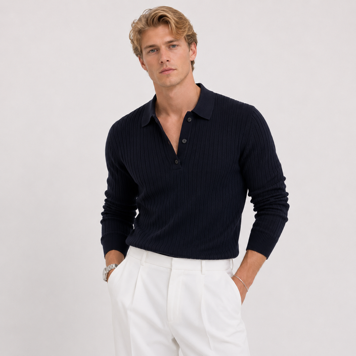 Langermet stripet polo genser for menn, slim fit pullover i tidløs design for vår/høst.