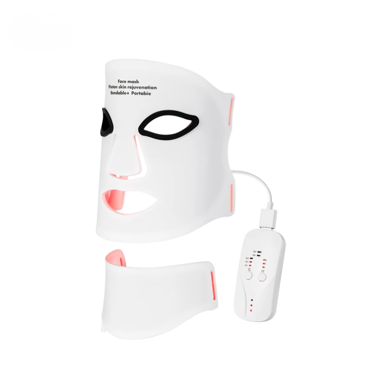 Rødlys ansiktsmaske for profesjonell hudpleie hjemme. Trådløs LED-maske i silikon.