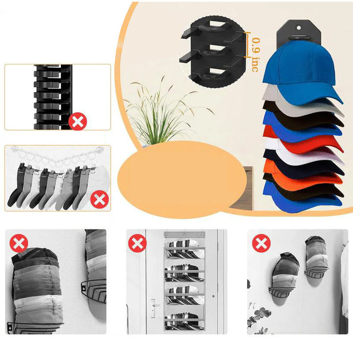 Nærbilde av elegant kapsorganisator i stoff, klar for oppheng av dine favoritt-caps.