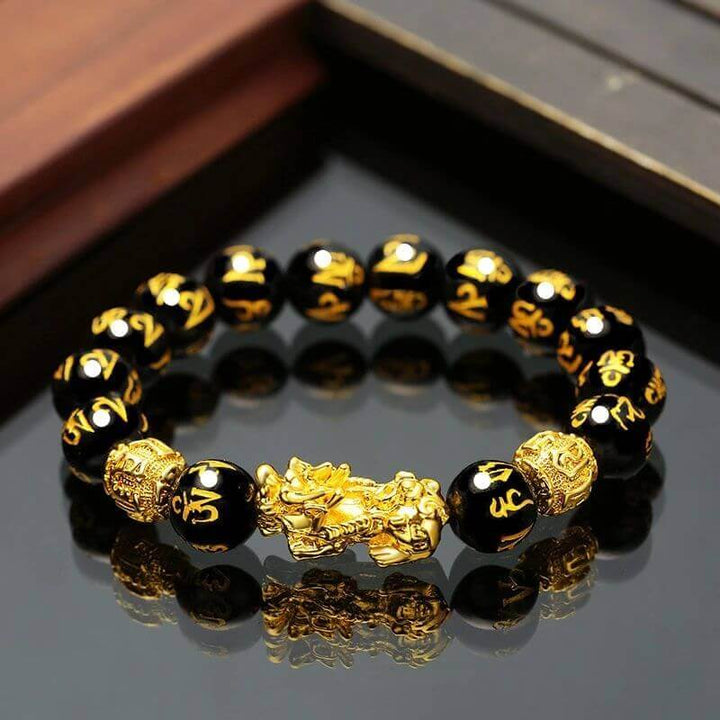 Elegant unisex armbånd i ekte svart obsidian edelsten for energi og velstand.