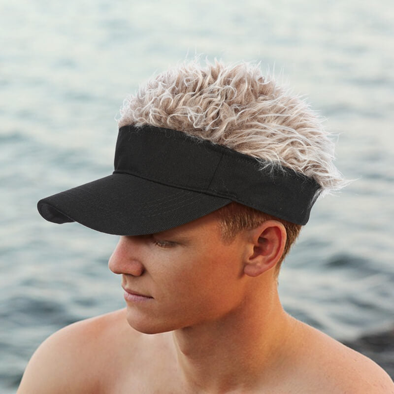 Grå herre lue med parykk, perfekt som morsom gave eller kostyme til fest.