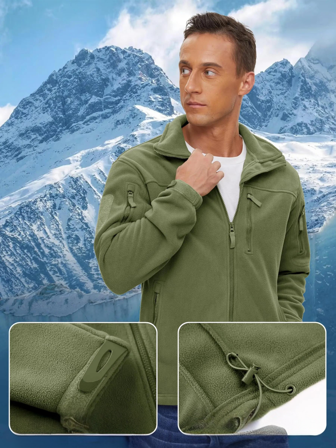 Stilig menns jakke med full glidelås. Varmt og uformelt yttertøy for herre, optimal for utendørs bruk.