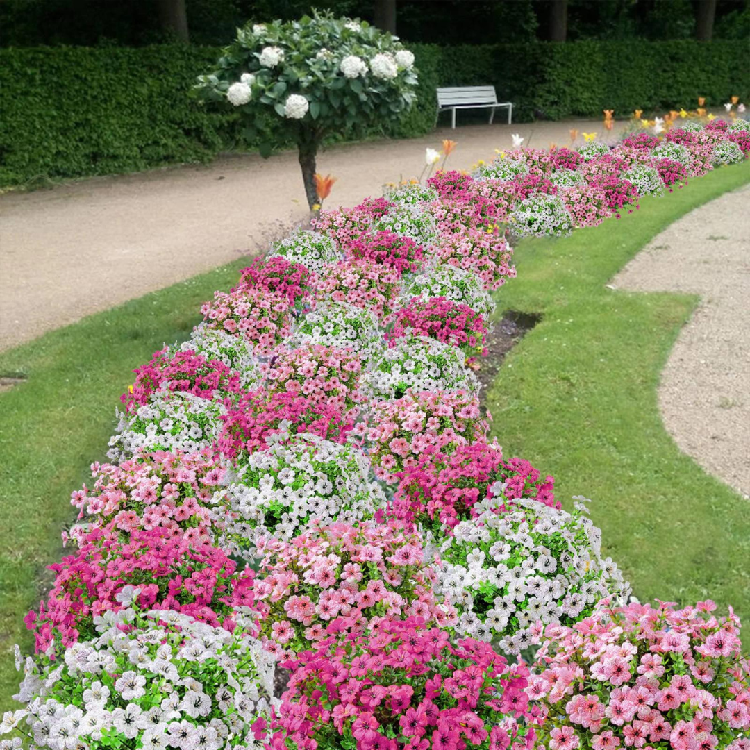 Allsidige plastblomster for hage og hjemmeinnredning. Skaper en flott, vedlikeholdsfri atmosfære.
