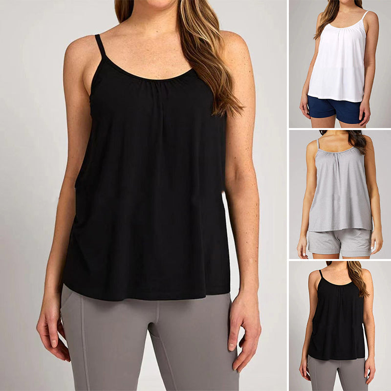 Komfortabel dame tank top med innebygd BH. Myk, pustende, løstsittende for hverdag og sommer.