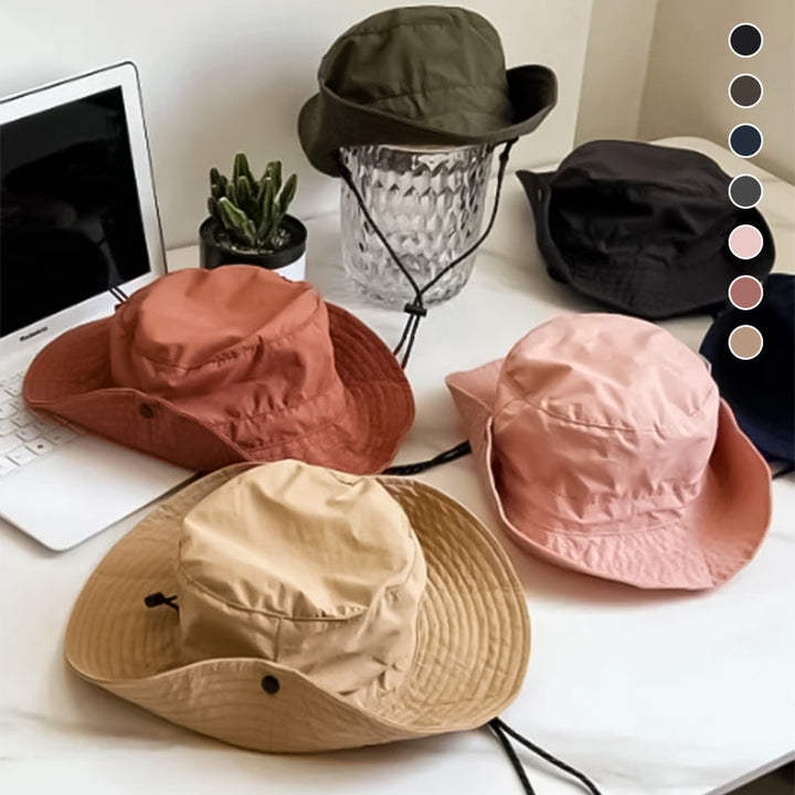 Unisex sammenleggbar solhatt i polyester med UV-beskyttelse, perfekt for sommer og reise.