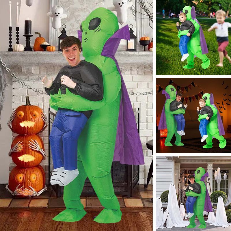 Oppblåsbar romvesen-drakt for barn og voksne, perfekt som Halloween kostyme.