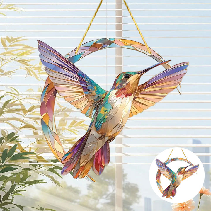 Kolibri solfanger kunstverk. Akryl fugl vindusdekor, sjarmerende for innendørs og ute.