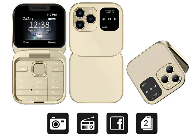 Liten og reisevennlig mobiltelefon med HD kamera, dual SIM og innebygd radiofunksjon.