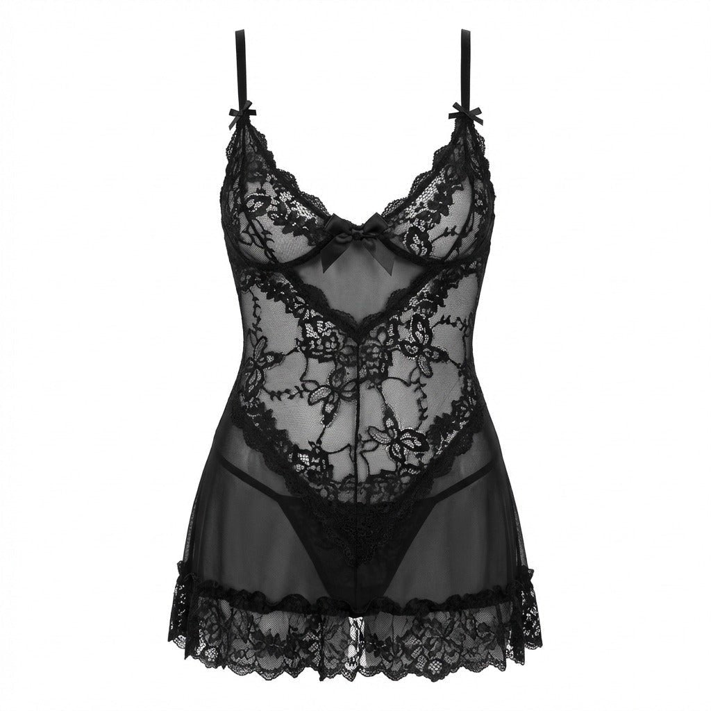 Romantisk blonde chemise med tynne stropper og g-streng for damer.