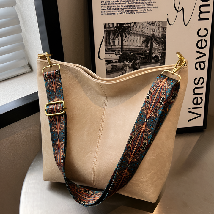 Allsidig khaki semsket skinnhåndveske. Perfekt vintage tilbehør for en organisert og stilig hverdag.