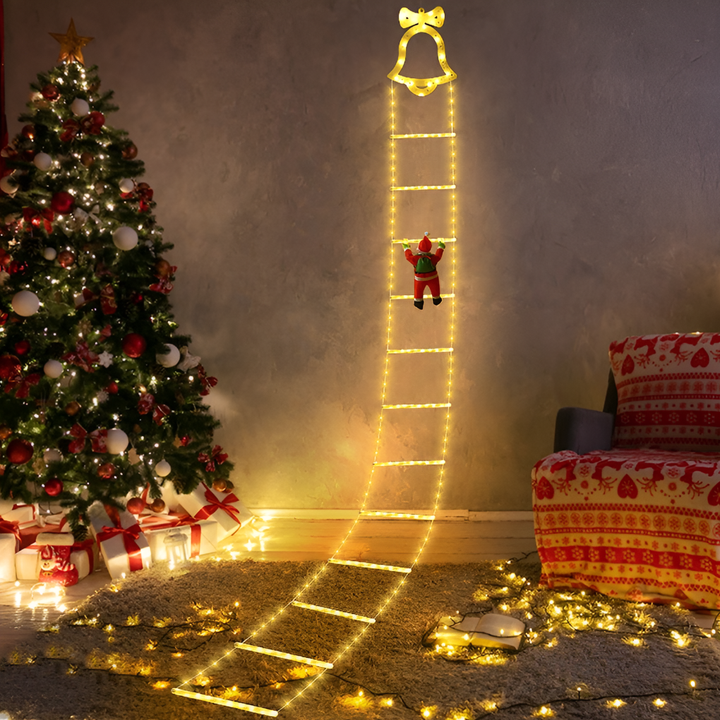 Klatrende julenisse dekorasjon med glødende LED-lys, perfekt julepynt for innendørs bruk. Skaper feststemning.