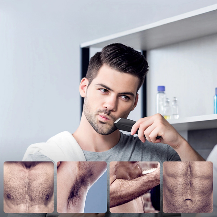 Oppladbar trimmer for sensitiv hud, sikrer smertefri hårfjerning og langvarig glatt hud.