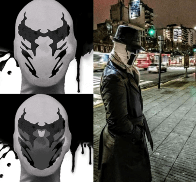 Kul Rorschach partymaske for karneval, med unike bevegelige blekkflekker, passer unisex voksne.