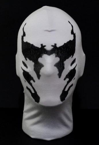 Rorschach kostymemaske for voksne, med fascinerende bevegelige blekkflekker, ideell for festbruk.