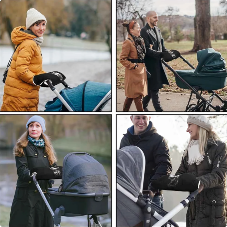 Praktisk barnevognsmuff med mobillomme, myk fleece og slitesterk vanntett utside. Ideelt babyutstyr.