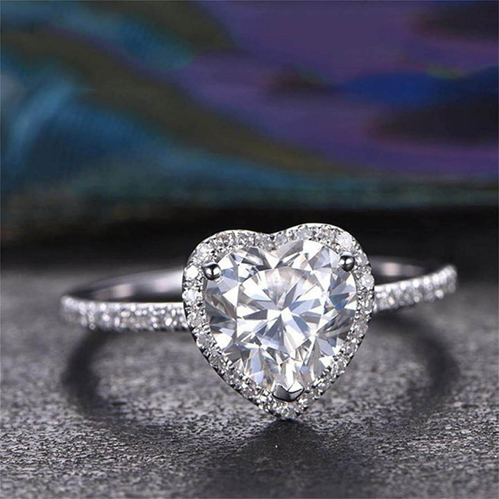 Hjerte Cubic Zirconia ring på fingeren, 925 sterling sølv for kvinner. Romantisk gave.