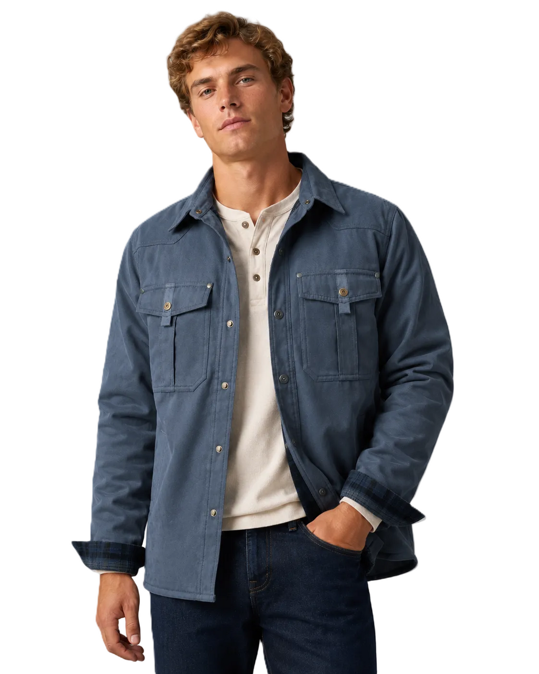 Menns fôret flanellskjorte, rutete i klassisk stil, ideell som casual skjorte eller shacket for høst og vår.