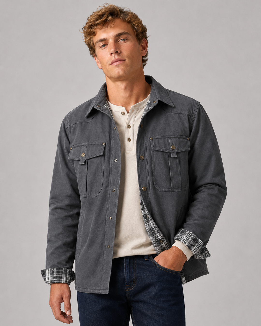 Allsidig fôret shacket for menn, rutete flanell i tidløst design, ideell for en kul hverdagsstil.